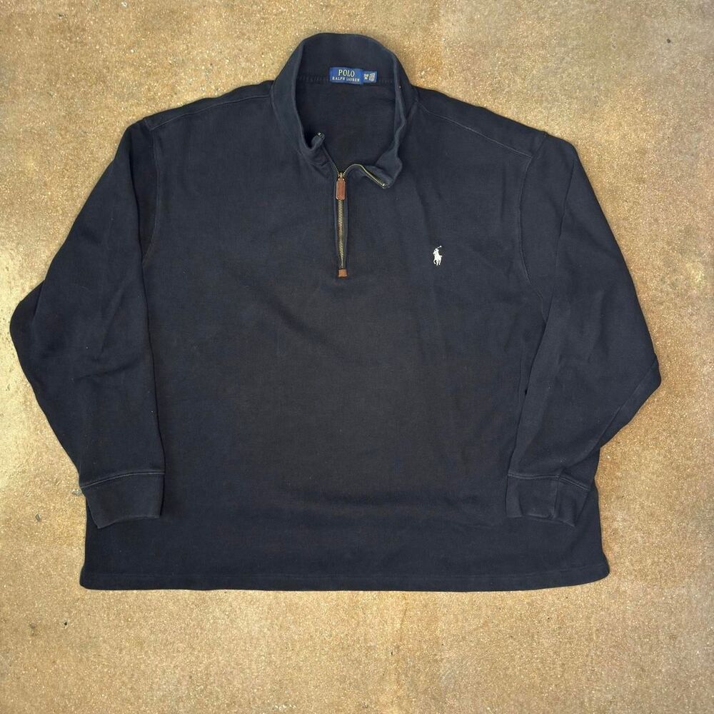 Polo Ralph Lauren Men’s 3XB Black Quarter Zip Sweatshirt Pony Pullover